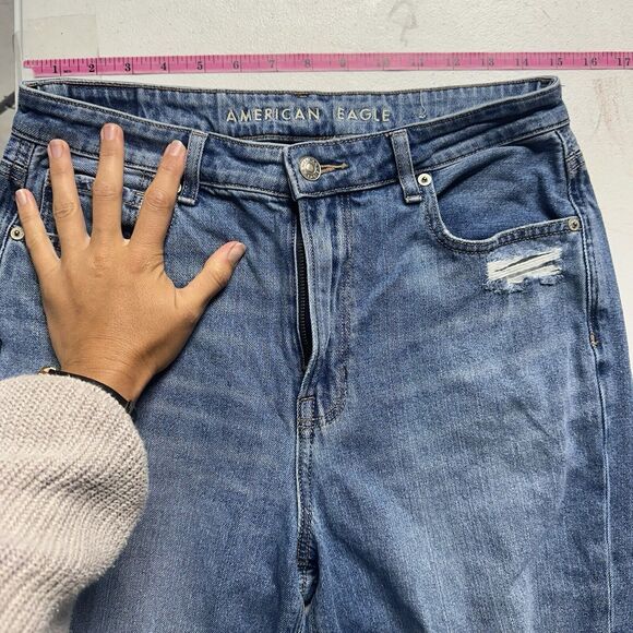 American Eagle Women's 90s Vintage Mom Jeans 8 Regular Distressed Destroyed - Picture 12 of 15